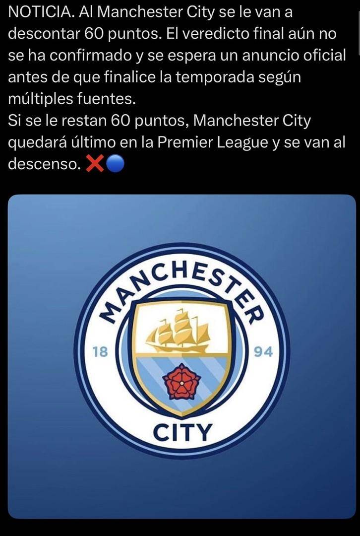 曼城若被罚60分将直接垫底降级，阿森纳躺赢冠军恐成最尴尬庆祝